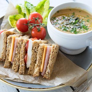 Non veg Lunch Soup, Salad and Sandwich Combo